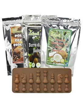 Kit per Cioccolatini: Polvere di Cacao Biologico + Burro di Cacao Biologico + Fiore di Zucchero di Cocco Biologico + Stampino omaggio 3 sobres de 100 gramos - AMAZON SEEDS