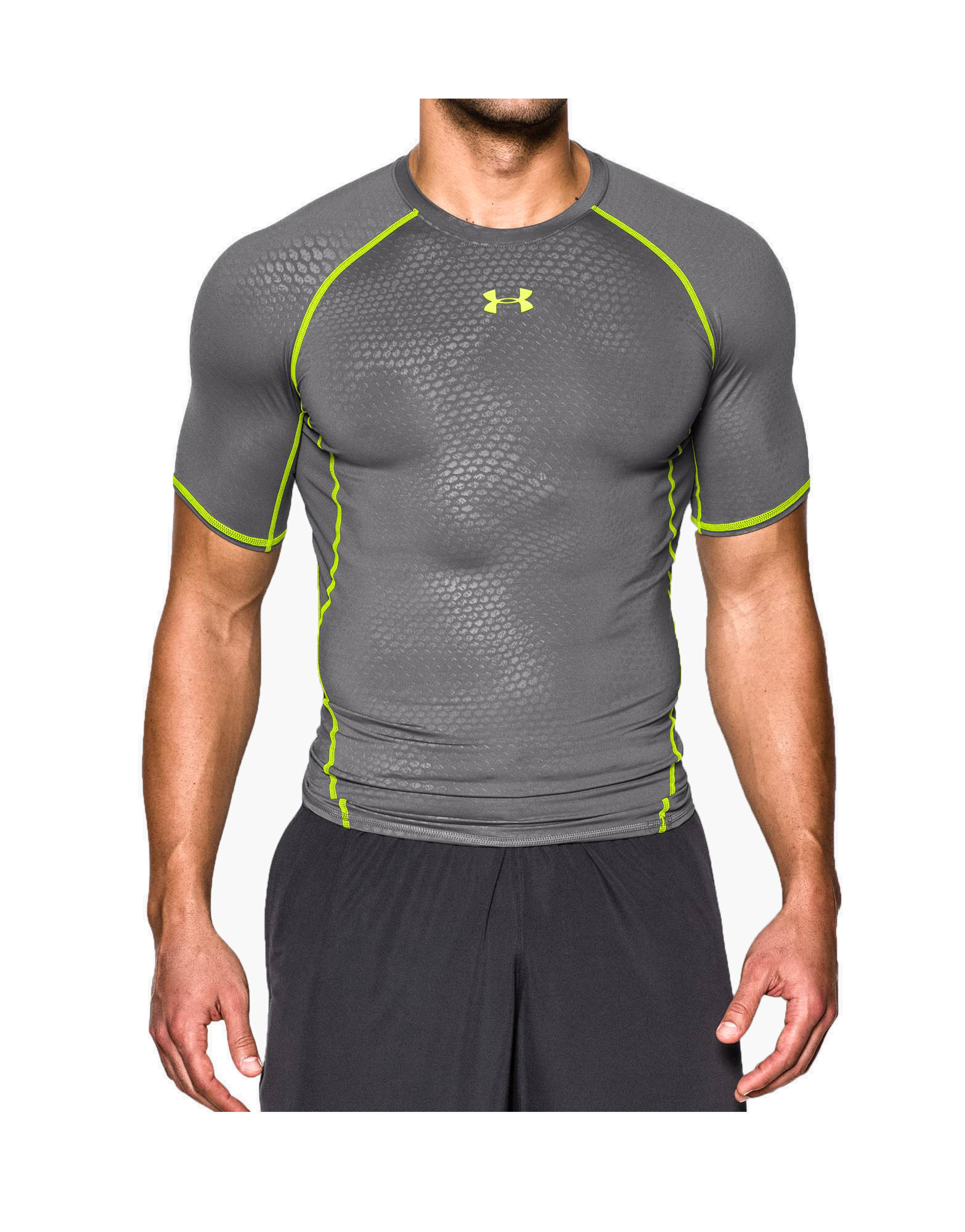 Men's UA HeatGear Armour Printed Short Sleeve Compression Shirt by Under  armour, Colour: Graphite 
