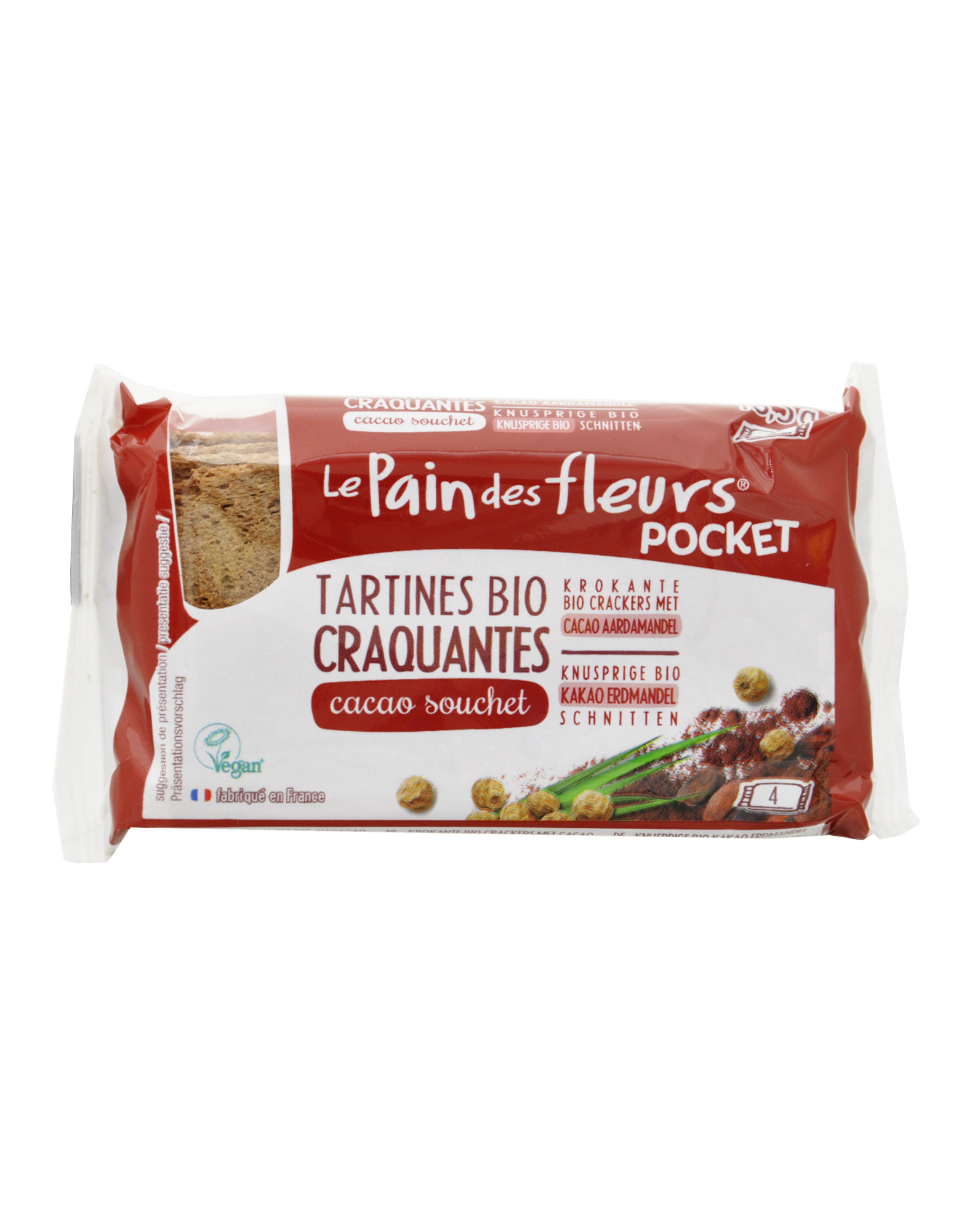 Le Pain Des Fleurs - Crunchy Organic Toast with Cocoa and Tiger Nut by Ki,  1 pack of 18,5 grams - iafstore.com