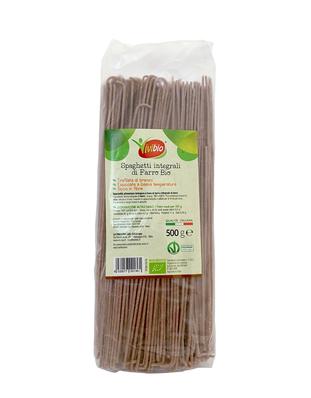 Spaghetti Integrali di Farro Bio de Vivibio, 500 gramos 