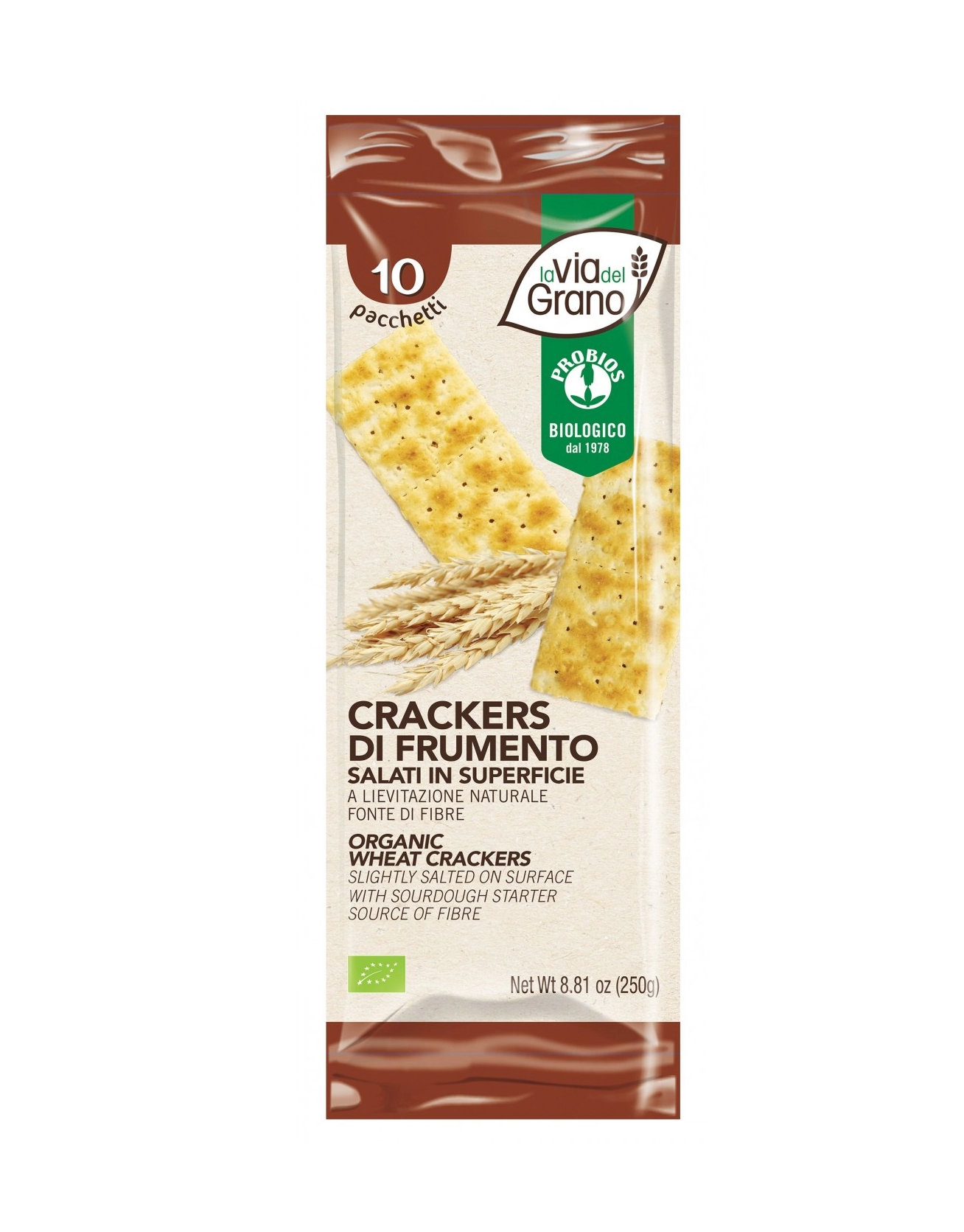 La Via Del Grano - Crackers di Frumento Salati in Superficie di Probios, 10  pacchetti da 25 grammi 