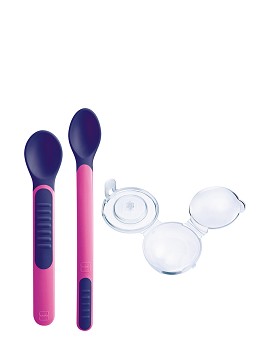 Heat Sensitive Spoons & Cover 6+ Mesi 2 cucchiaini morbidi rosa - MAM