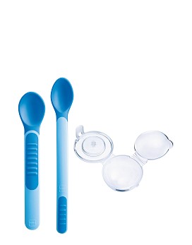 Heat Sensitive Spoons & Cover 6+ Mesi 2 cucchiaini morbidi azzurri - MAM