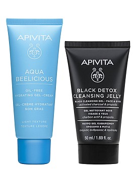 Aqua Beelicious - Comfort Hydrating Cream Light Texture + Black Detox Cleansing Jelly 40 ml + 50 ml - APIVITA