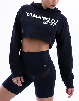 Woman Hooded Short Sweatshirt Yamamoto® Team Colour: Black - YAMAMOTO OUTFIT